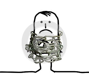 Cartoon Man Wrapped in a big Metallic Chain