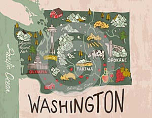 Cartoon map of Washington state.