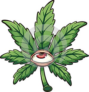 Cartoon marijuana leaf with red eye