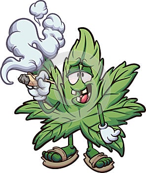 Cartoon marijuana plant smoking a joint