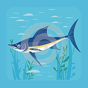 Cartoon Marlin fish in the sea, vector