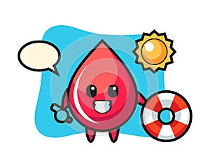 Cartoon mascot of blood drop as a beach guard