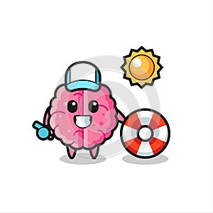 Cartoon mascot of brain as a beach guard