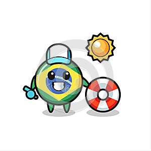 Cartoon mascot of brazil flag badge as a beach guard