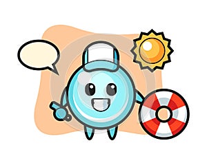 Cartoon mascot of bubble as a beach guard