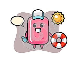 Cartoon mascot of bubble gum as a beach guard