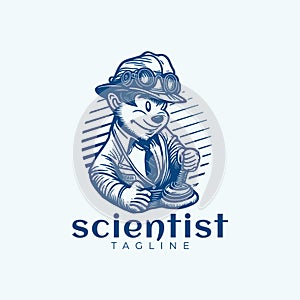 Cartoon Mascot Character Bear Scientist Logo Design Vector Illustration Template Idea