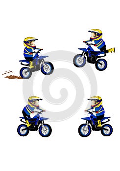 Cartoon mascot a character riding a dirtbike Training  with helmet  goggles and gloves