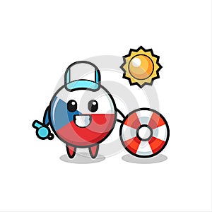 Cartoon mascot of czech flag badge as a beach guard