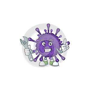 Cartoon mascot design concept of coronavirinae mechanic
