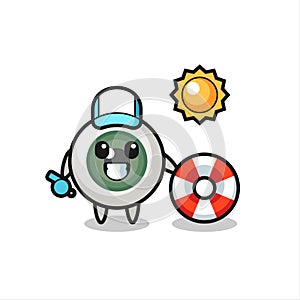 Cartoon mascot of eyeball as a beach guard