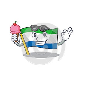 Cartoon Mascot featuring flag sierra leone with ice cream