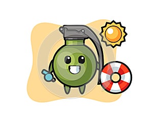 Cartoon mascot of grenade as a beach guard