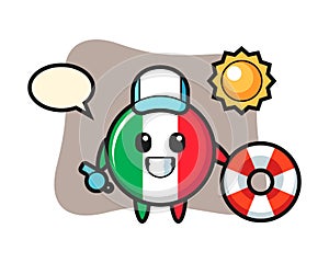 Cartoon mascot of italy flag badge as a beach guard