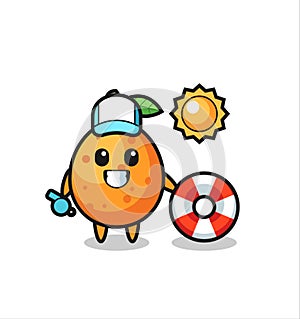 Cartoon mascot of kumquat as a beach guard