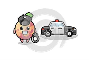 Cartoon mascot of pluot fruit as a police