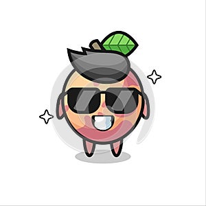 Cartoon mascot of pluot fruit with cool gesture