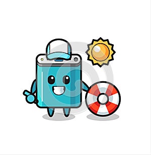 Cartoon mascot of power bank as a beach guard