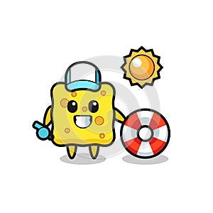 Cartoon mascot of sponge as a beach guard