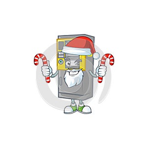 Cartoon mascot style of parking ticket machine in Santa costume with candy