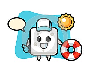 Cartoon mascot of sugar cube as a beach guard