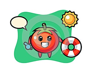 Cartoon mascot of tomatoes as a beach guard