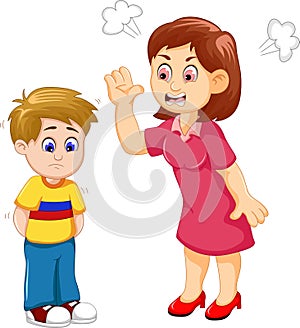 Cartoon Mather scolding her son photo