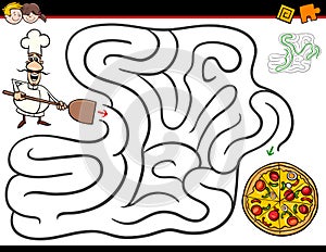 Cartoon maze activity with chef and pizza