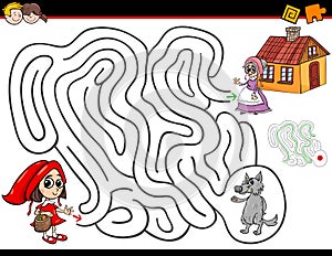 Cartoon maze activity with little red riding hood