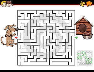 Cartoon maze game with dog and doghouse