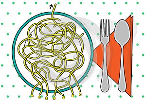 Cartoon maze game for kids Num.02 Spaghetti labyrinth vector puzzle illustration