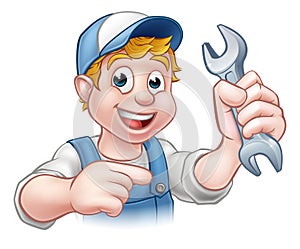 Cartoon Mechanic or Plumber with Spanner