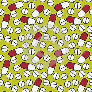 Cartoon medicine seamless pills pattern for wrapping paper and clothes print and fabrics and linens and pharmacy