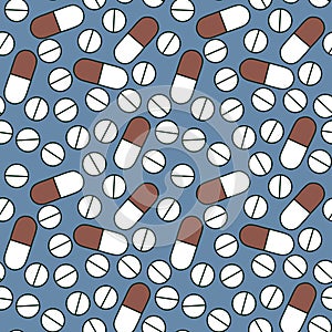 Cartoon medicine seamless pills pattern for wrapping paper and clothes print and fabrics and linens and pharmacy