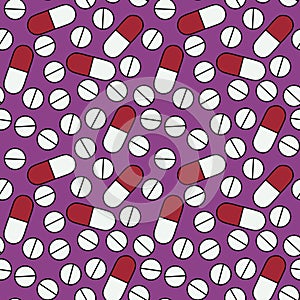 Cartoon medicine seamless pills pattern for wrapping paper and clothes print and fabrics and linens and pharmacy