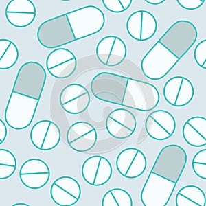 Cartoon medicine seamless pills pattern for wrapping paper and clothes print and fabrics and linens and pharmacy