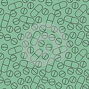 Cartoon medicine seamless pills pattern for wrapping paper and clothes print and fabrics and linens and pharmacy