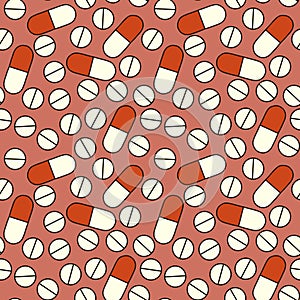 Cartoon medicine seamless pills pattern for wrapping paper and clothes print and fabrics and linens and pharmacy