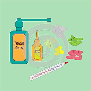 Cartoon medicines set. Vector illustration.