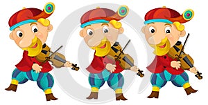 Cartoon medieval character - jester with violin - isolated