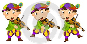 Cartoon medieval character - jester with violin - isolated