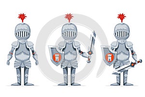 Cartoon medieval knight crusader character design vector illustration