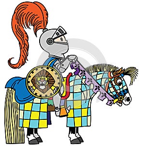 Cartoon medieval knight horseman in armor