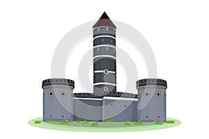 Cartoon medieval tower of a castle isolated on white background.
