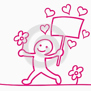 Cartoon of men with flower and hearts
