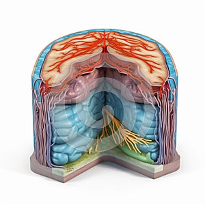 Cartoon meninges with cerebrospinal fluid photo