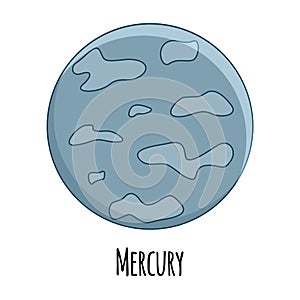 Cartoon Mercury planet. Vector illustration isolated on white b