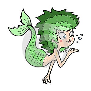 cartoon mermaid blowing a kiss