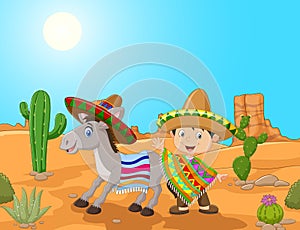 Návrh malby mexičan chlapec osel v poušť 