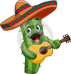 Cartoon Mexican Cactus playing guitar photo